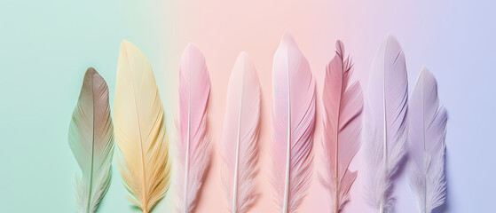 generative ai illustration of pastel colored feathers in a row