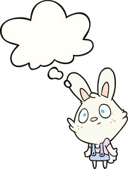 cartoon rabbit shrugging shoulders and thought bubble