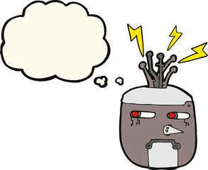 cartoon robot head with thought bubble