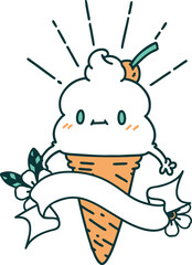 banner with tattoo style ice cream character