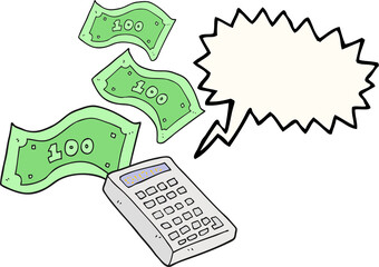 speech bubble cartoon calculator counting money