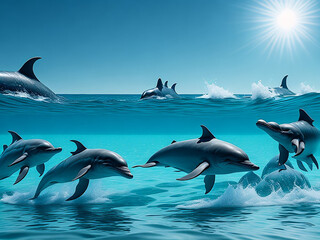 Obraz na płótnie Canvas Dolphins in the sea, generative AI