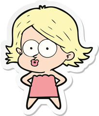 sticker of a cartoon girl pouting