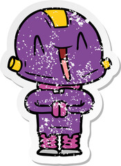 distressed sticker of a cartoon robot