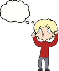 cartoon frightened man with thought bubble