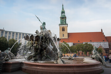 Neptune Fountain and St. Mary Church - Berlin, Germany