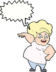 cartoon overweight woman with speech bubble