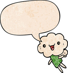 cartoon cloud head creature and speech bubble in retro texture style