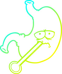cold gradient line drawing cartoon upset stomach