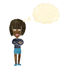 cartoon annoyed woman with thought bubble