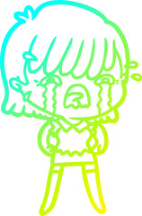 cold gradient line drawing cartoon girl crying