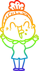 rainbow gradient line drawing cartoon happy old woman
