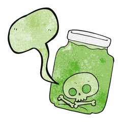 speech bubble textured cartoon jar with skull