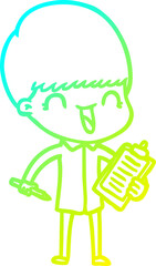 cold gradient line drawing happy cartoon boy