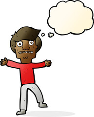 cartoon boy panicking with thought bubble