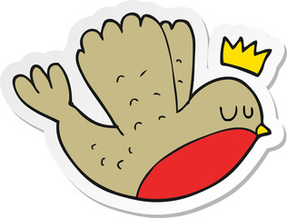 sticker of a cartoon flying christmas robin with crown
