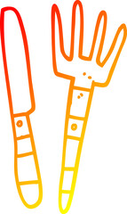 warm gradient line drawing cartoon knife and fork