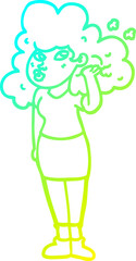 cold gradient line drawing cartoon girl playing with hair