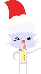 disgusted flat color illustration of a alien wearing santa hat