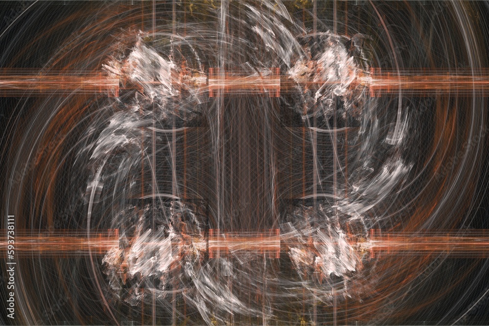 Wall mural dark orange pattern of crooked waves on a black background. abstract fractal 3d rendering