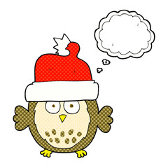 thought bubble cartoon owl wearing christmas hat