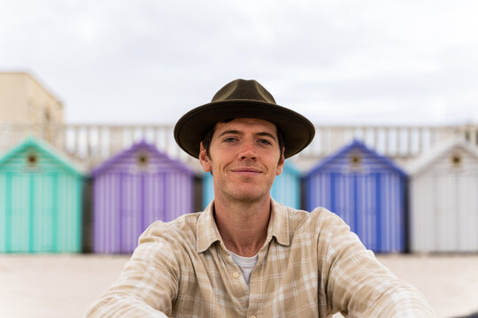 happy man portrait at the beach and dong