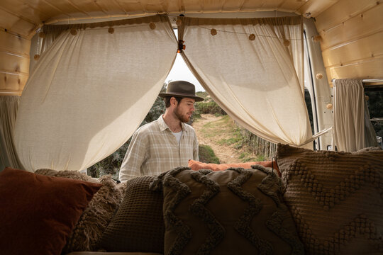 Man in camper van