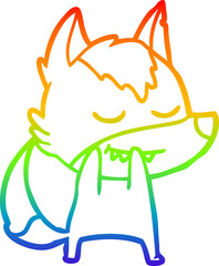 rainbow gradient line drawing laughing cartoon wolf