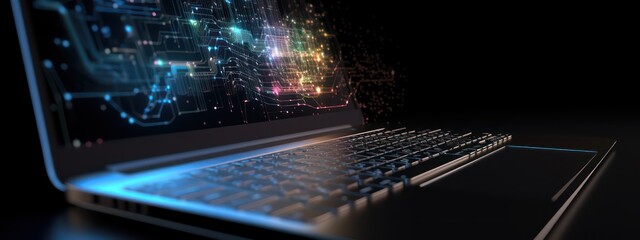 Laptop with analytical data concept 