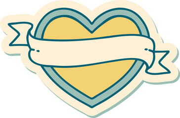 tattoo style sticker of a heart and banner