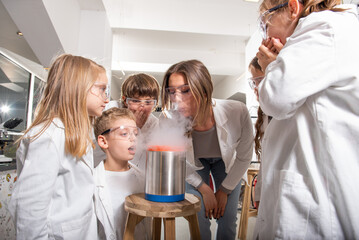 Kids in the school working on an experiment at the Science Lab