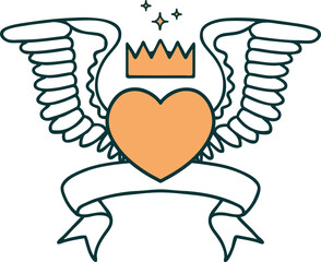 tattoo with banner of a heart with wings