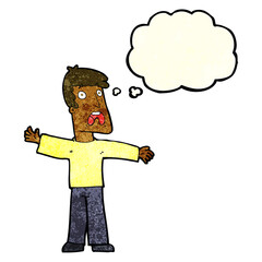 cartoon frightened man with thought bubble