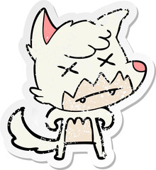 distressed sticker of a cartoon dead fox