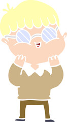 flat color style cartoon boy wearing spectacles