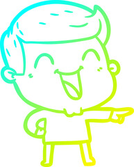 cold gradient line drawing cartoon man laughing