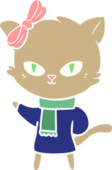 cute flat color style cartoon cat in winter clothes
