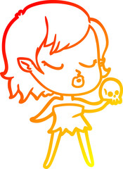 warm gradient line drawing cute cartoon vampire girl