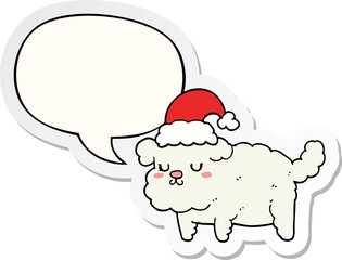 cute christmas dog and speech bubble sticker