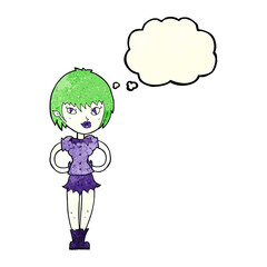 cartoon pretty vampire girl with thought bubble