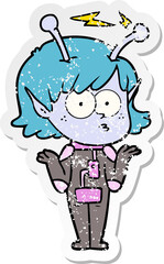 distressed sticker of a cartoon alien girl