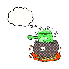 thought bubble cartoon halloween toad in cauldron