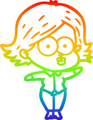 rainbow gradient line drawing cartoon girl pouting