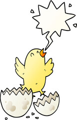 cartoon bird hatching from egg and speech bubble in smooth gradient style