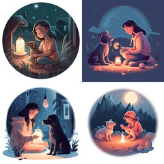 Midnight Adventures - A Young Girl and Her Dog Companion