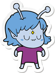 sticker of a cartoon alien girl