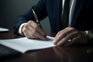 Businessman Signing Legal Paperwork : Hands-On Legal Document Management by a Businessman
