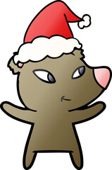 cute gradient cartoon of a bear wearing santa hat