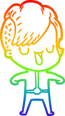 rainbow gradient line drawing cute cartoon girl with hipster haircut