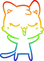 rainbow gradient line drawing happy cartoon cat